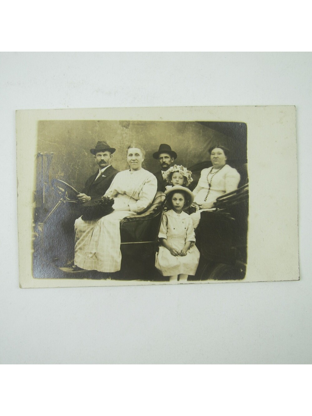 RPPC Photo Postcard People Sit Old Car Homan & Raman Family Ohio Antique 1910s
